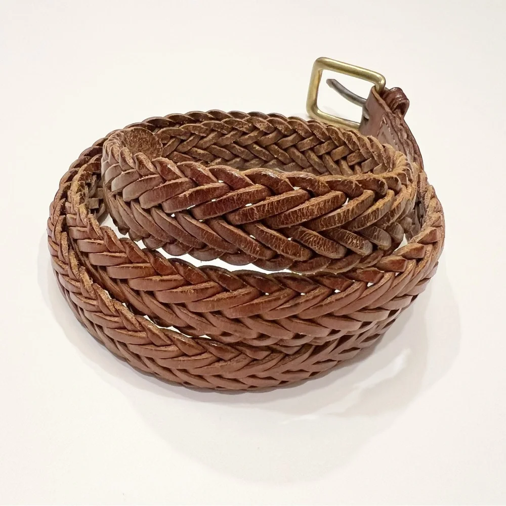 Vintage Polo Ralph Lauren Woven Braided Belt Sz 36 Saddle Brown Made in England - Picture 5 of 10